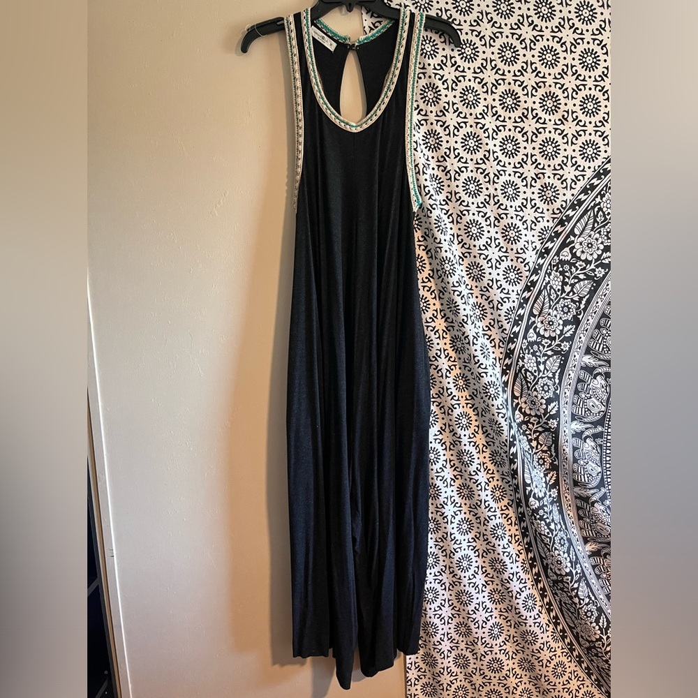 NATURAL LIFE Black Sleeveless Wide-Leg Jumpsuit with Teal Trim - Picture 3 of 6